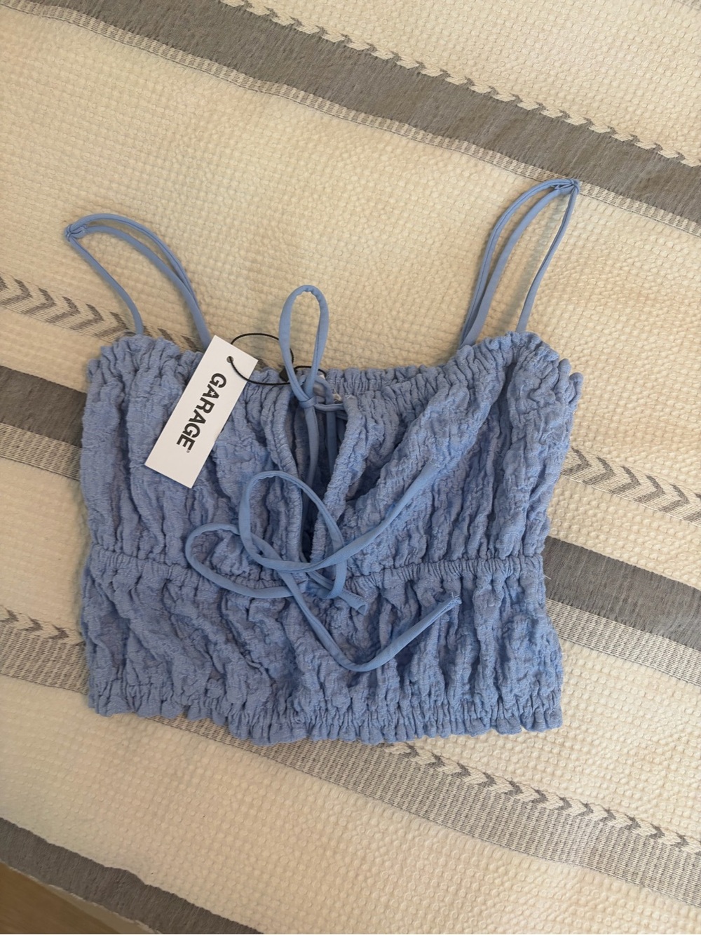 Garage Sky Blue Smocked Cami with Tie Straps